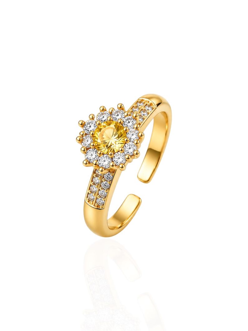 Anel Regulável Folheado a Ouro 18k e Prata Design Flor de Cristal