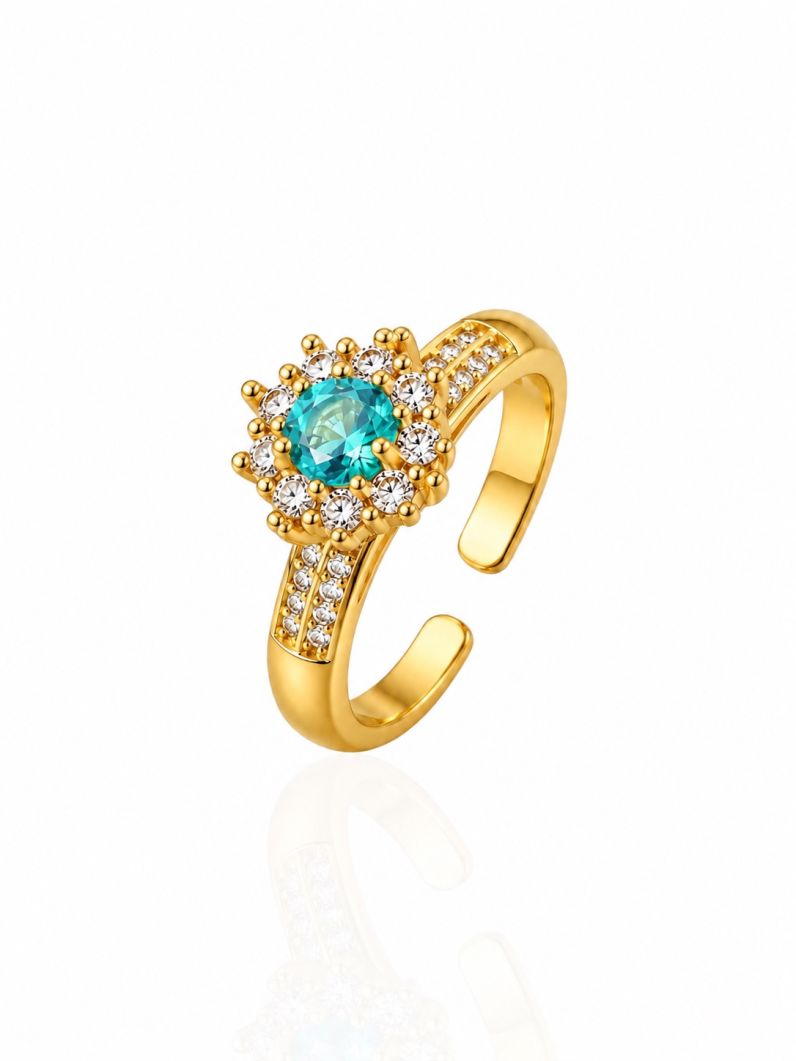 Anel Regulável Folheado a Ouro 18k e Prata Design Flor de Cristal