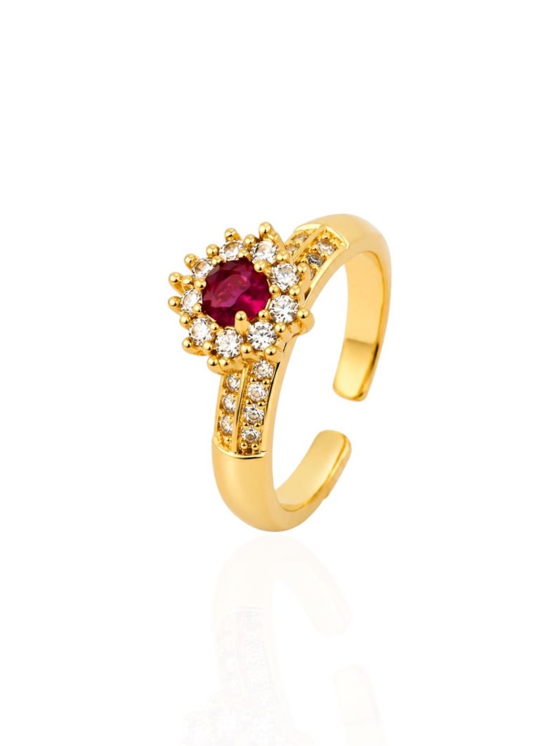 Anel Regulável Folheado a Ouro 18k e Prata Design Flor de Cristal