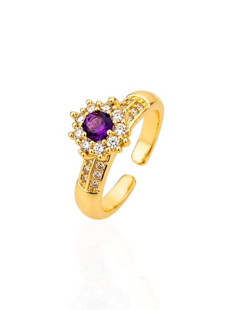 Anel Regulável Folheado a Ouro 18k e Prata Design Flor de Cristal