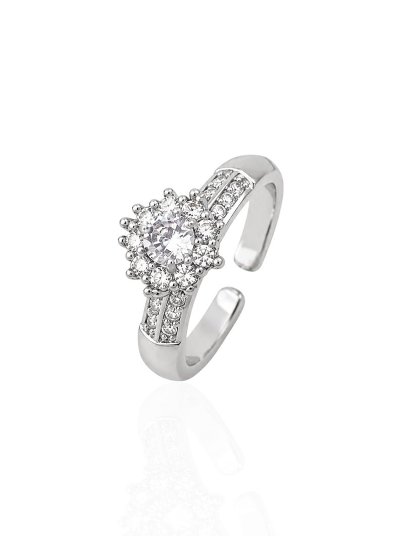 Anel Regulável Folheado a Ouro 18k e Prata Design Flor de Cristal