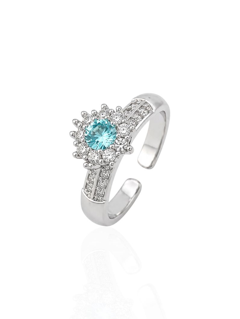 Anel Regulável Folheado a Ouro 18k e Prata Design Flor de Cristal