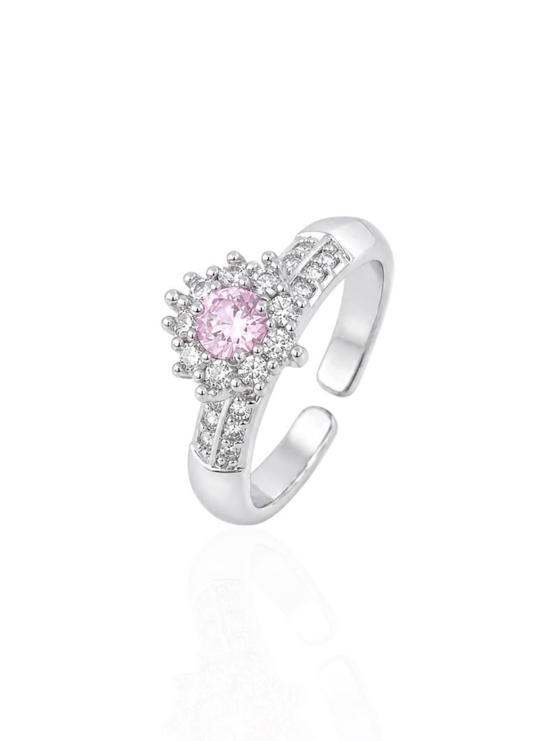 Anel Regulável Folheado a Ouro 18k e Prata Design Flor de Cristal