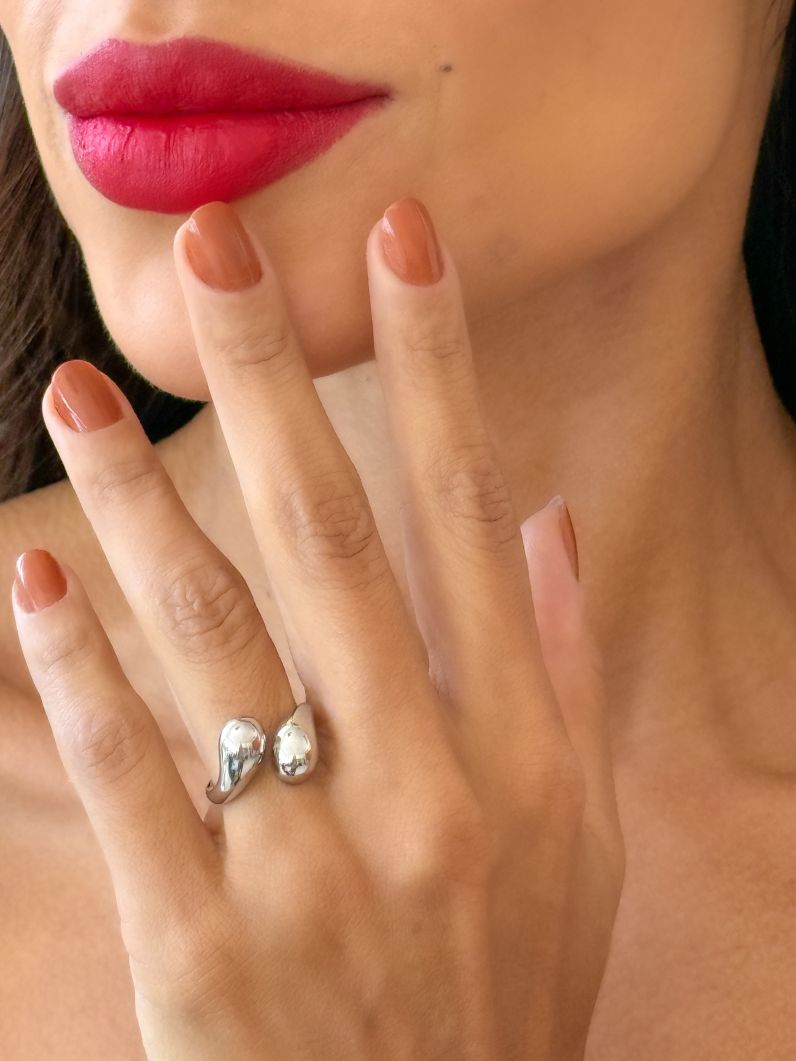 Anel Regulavel Folheado a Ouro 18k e Prata Design Mini Gota