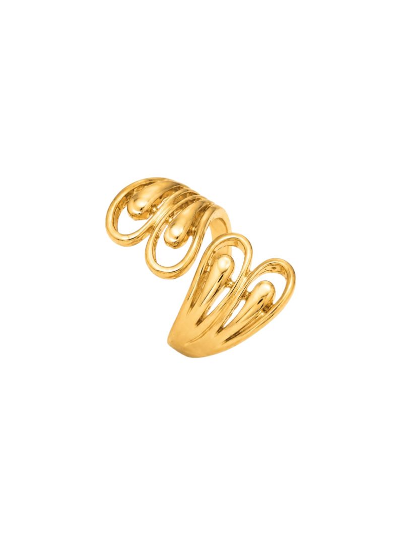 Anel Regulavel Folheado a Ouro 18k e Prata Duo Gota Detalhada