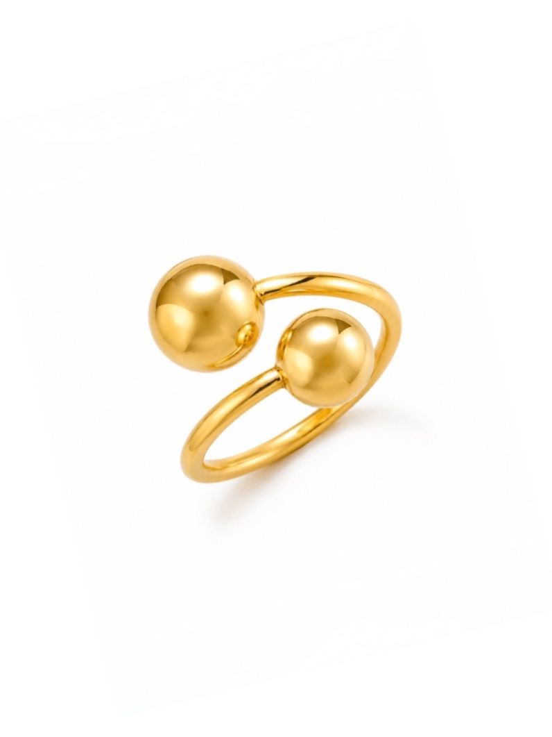 Anel Regulável Folheado a Ouro 18k e Prata Esfera Dupla