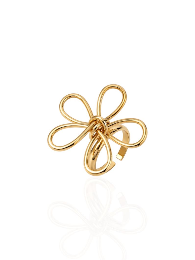Anel Regulável Folheado a Ouro 18k e Prata Flor Vazada