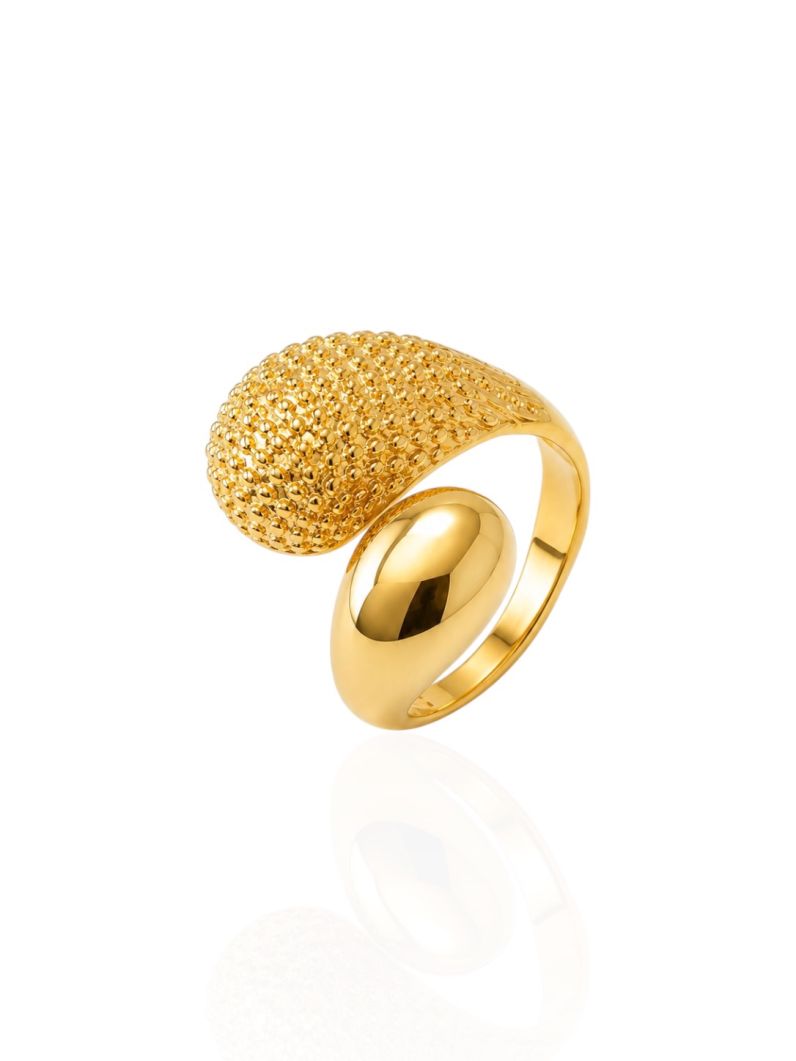 Anel Regulável Folheado a Ouro 18k e Prata Gota Dupla Lisa e Texturizada