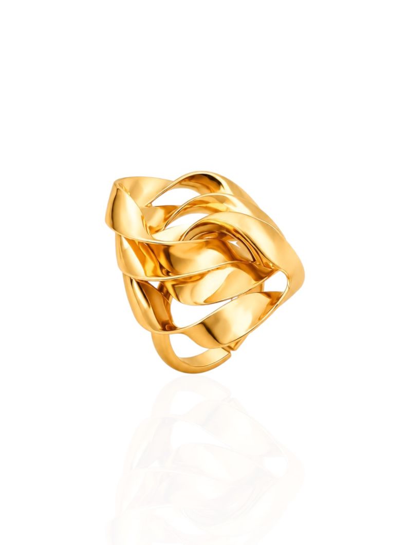 Anel Regulável Folheado a Ouro 18k e Prata Orgânico Liso