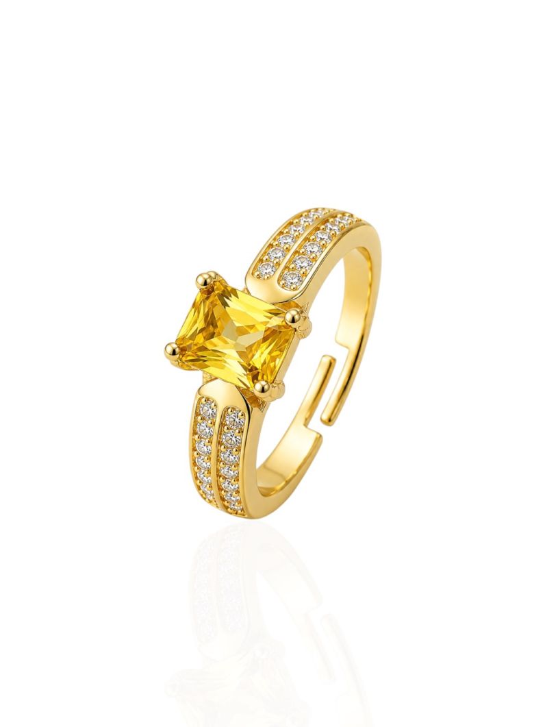 Anel Regulável Folheado a Ouro 18k e Prata Quadrado Cristal Colorido