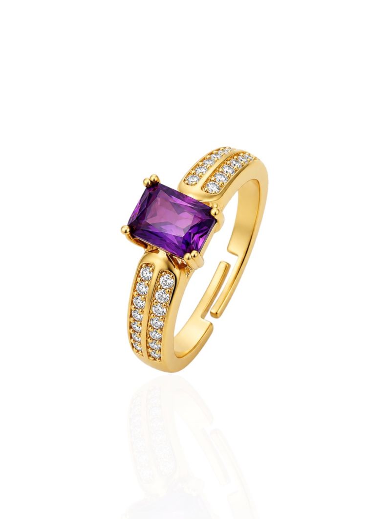 Anel Regulável Folheado a Ouro 18k e Prata Quadrado Cristal Colorido