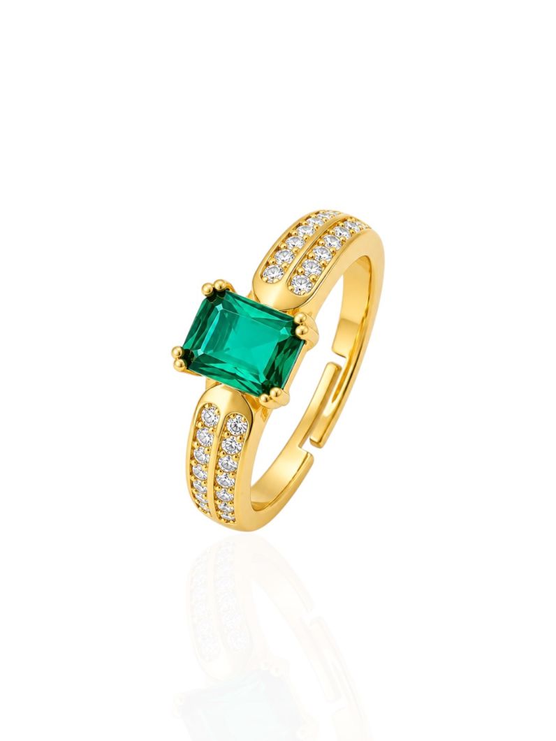 Anel Regulável Folheado a Ouro 18k e Prata Quadrado Cristal Colorido