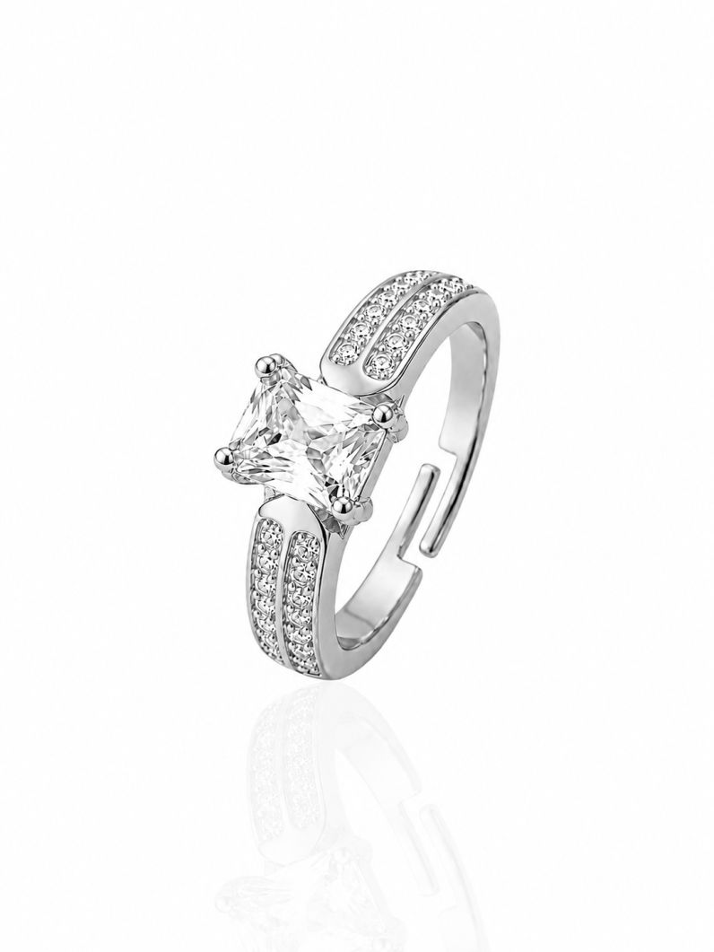 Anel Regulável Folheado a Ouro 18k e Prata Quadrado Cristal Colorido
