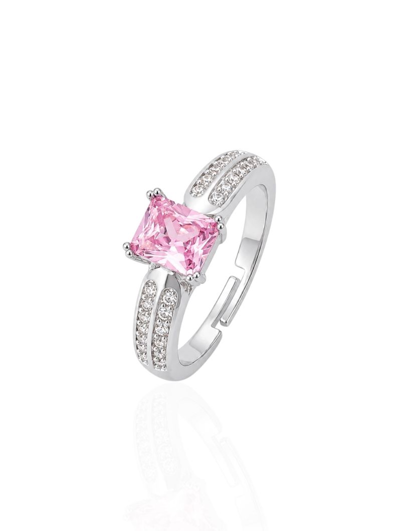 Anel Regulável Folheado a Ouro 18k e Prata Quadrado Cristal Colorido