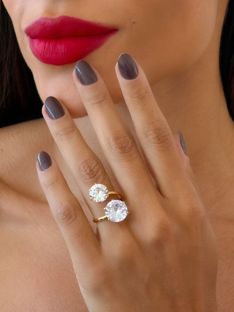 Anel Regulavel Folheado a Ouro 18k e Prata Zircônia Virginia Duplo