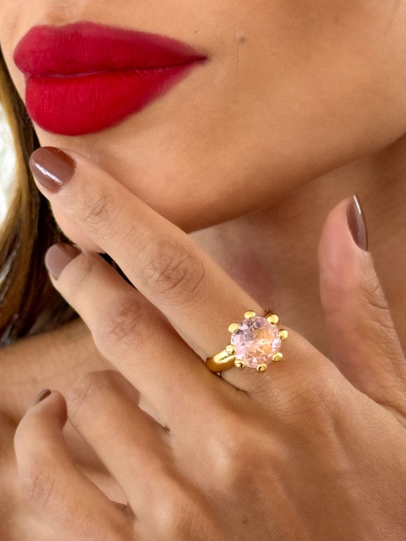 Anel Rosa Virginia Folheado a Ouro,Prata e dimante- 12mm- Regulavel