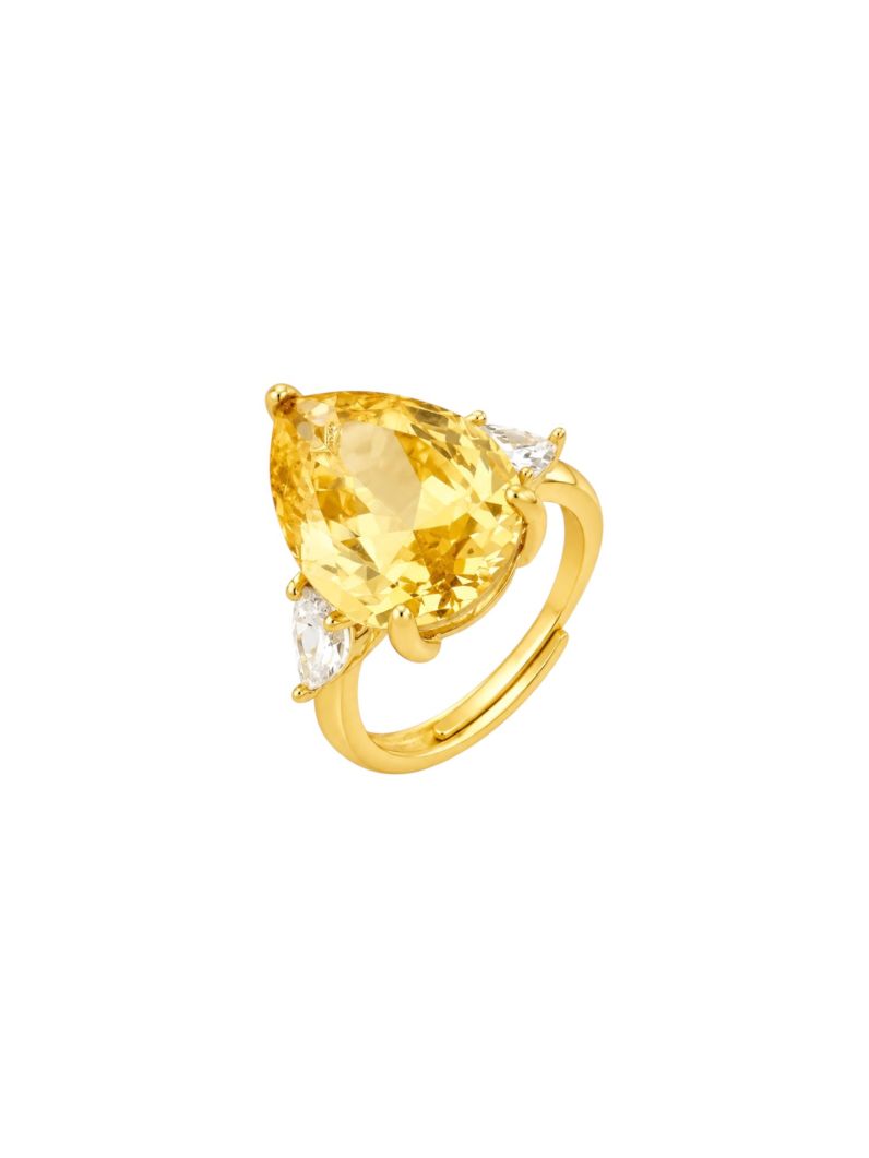 Anel Semi Joia Design Gota de Cristal Amarelo