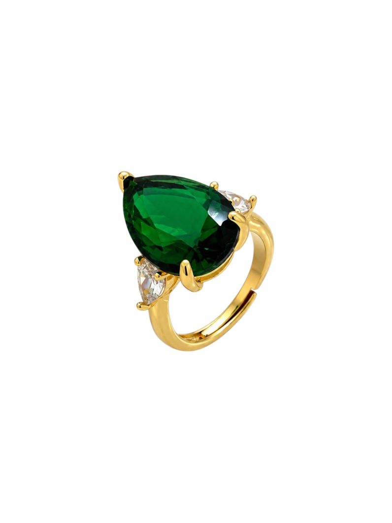 Anel Semi Joia Design Gota de Cristal Verde