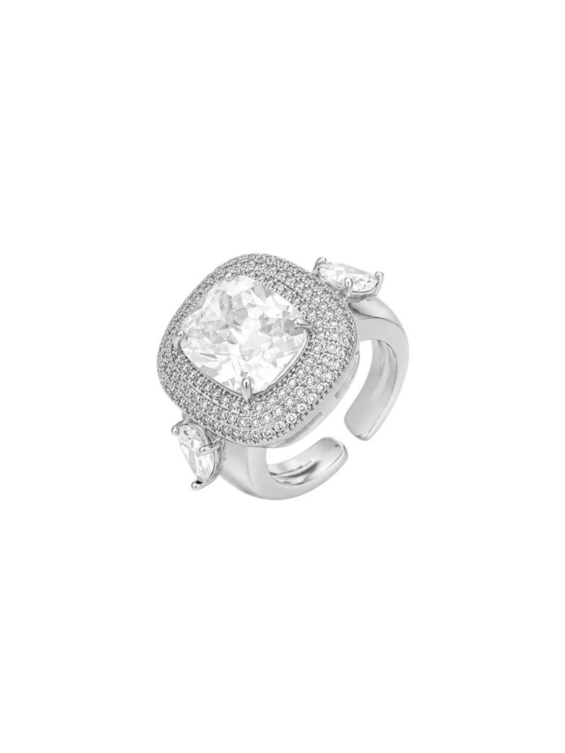 Anel Semi Joia Design Quadrado de Cristal Prata