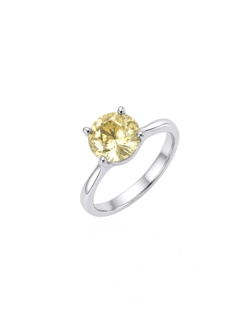 Anel Virginia Folheado a Ouro 18k, Prata 925 e Diamante Solitário Pedra Citrino - 7mm