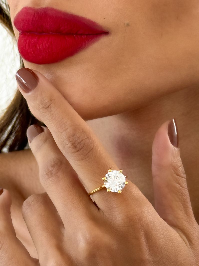 Anel Virginia Zircônia, Folheado a Ouro 18k, Prata 925 e Diamante - 8mm - Cristal