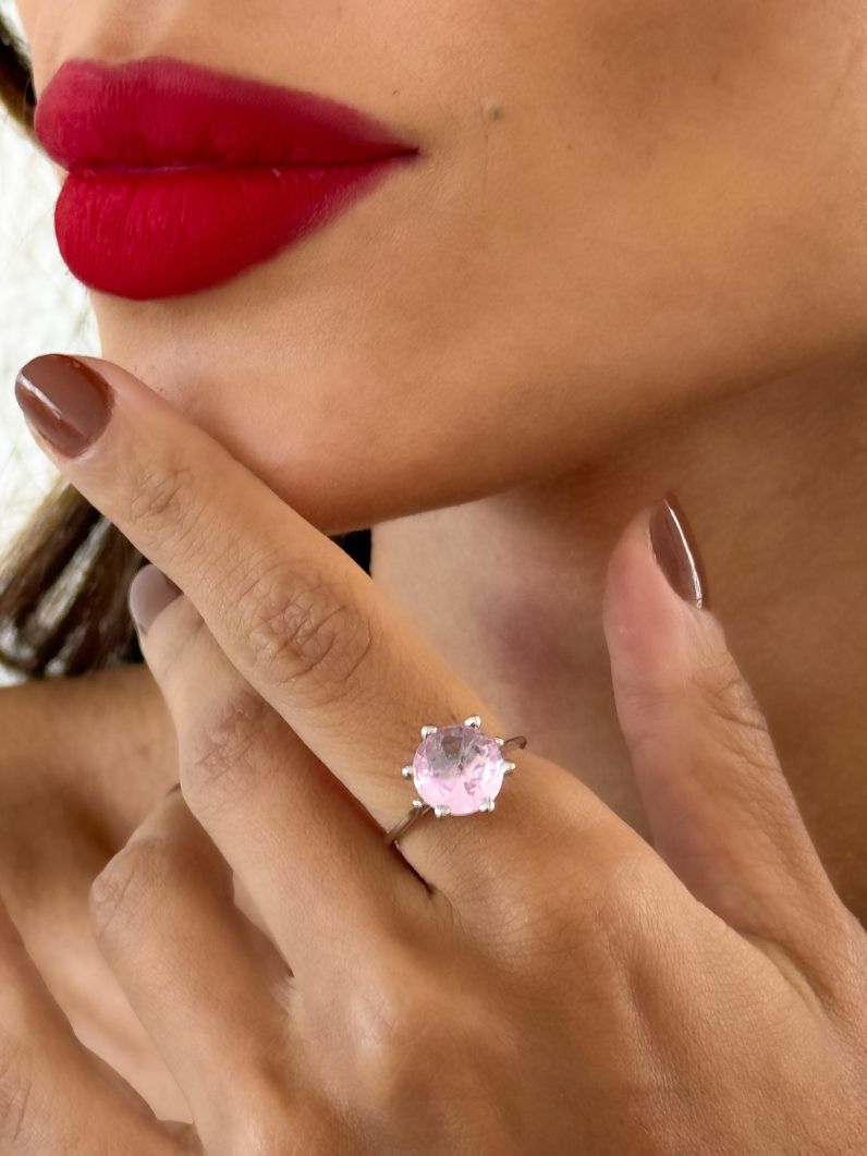 Anel Virginia Zircônia, Folheado a Ouro 18k, Prata 925 e Diamante - 8mm - Rosa