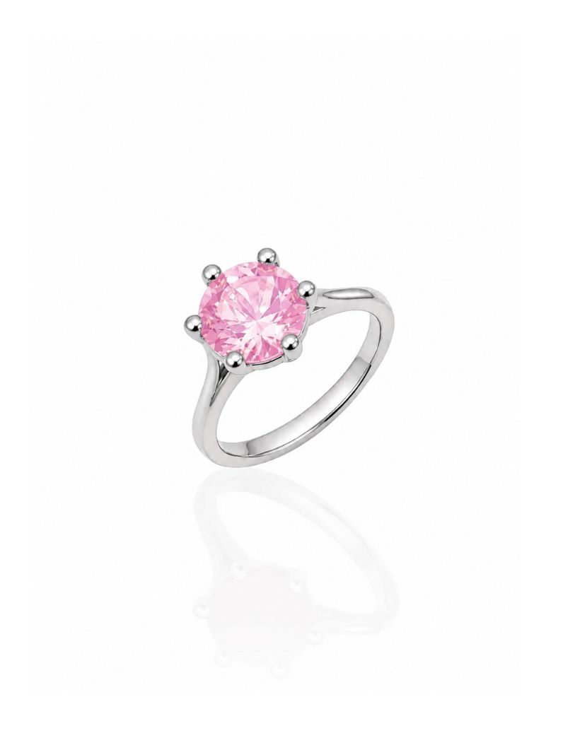 Anel Virginia Zircônia, Folheado a Ouro 18k, Prata 925 e Diamante - 8mm - Rosa