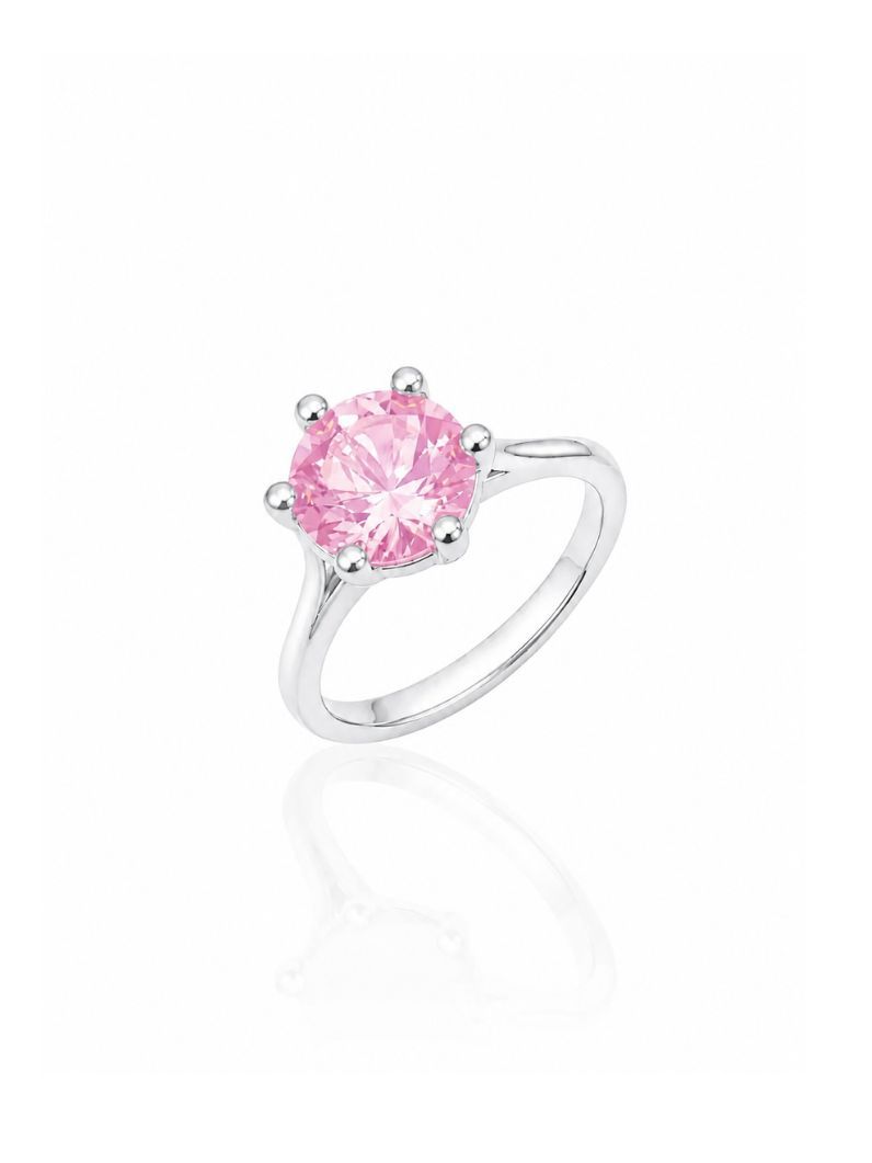 Anel Virginia Zircônia, Folheado a Ouro 18k, Prata 925 e Diamante - 8mm - Rosa