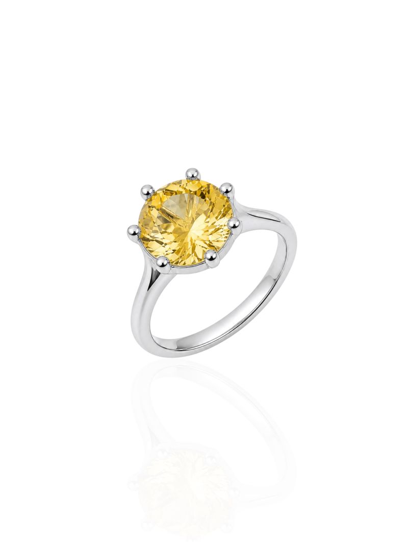 Anel Virginia Zircônia, Folheado a Ouro 18k, Prata 925 e Diamante Pedra Citrino - 8mm