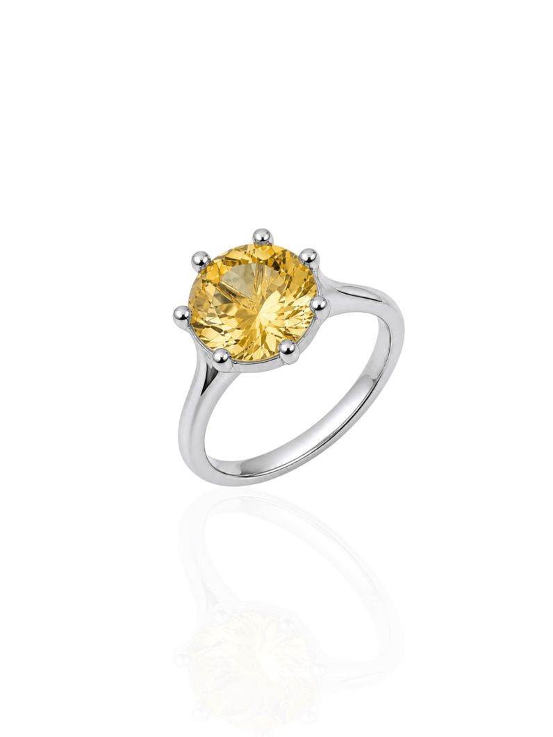 Anel Virginia Zircônia, Folheado a Ouro 18k, Prata 925 e Diamante Pedra Citrino - 8mm