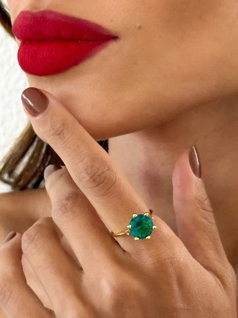Anel Virginia Zircônia, Folheado a Ouro 18k, Prata 925 e Diamante Pedra Turmalina - 8mm