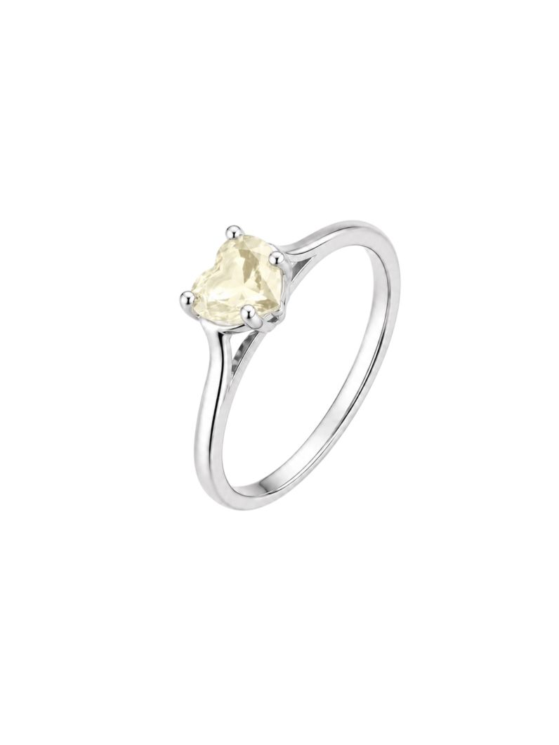 Anel Zircônia Coração Folheado a Ouro 18k, Prata 925 e Diamante Citrino - 6mm