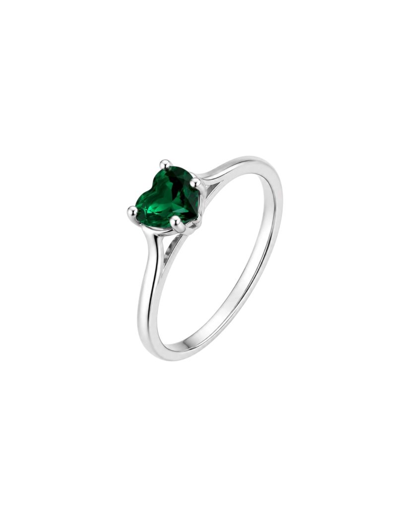 Anel Zircônia Coração Folheado a Ouro 18k, Prata 925 e Diamante Verde Escuro - 6mm
