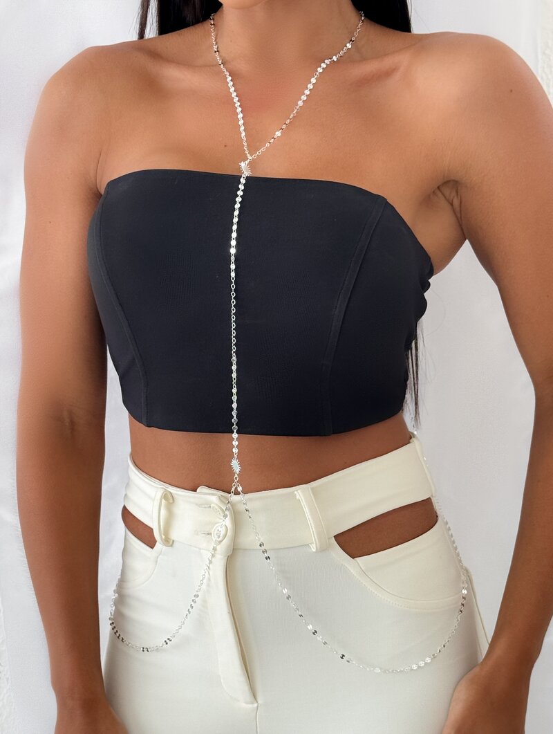 Body Chain Folheado a Ouro 18k e Prata Medalhinhas e Sol