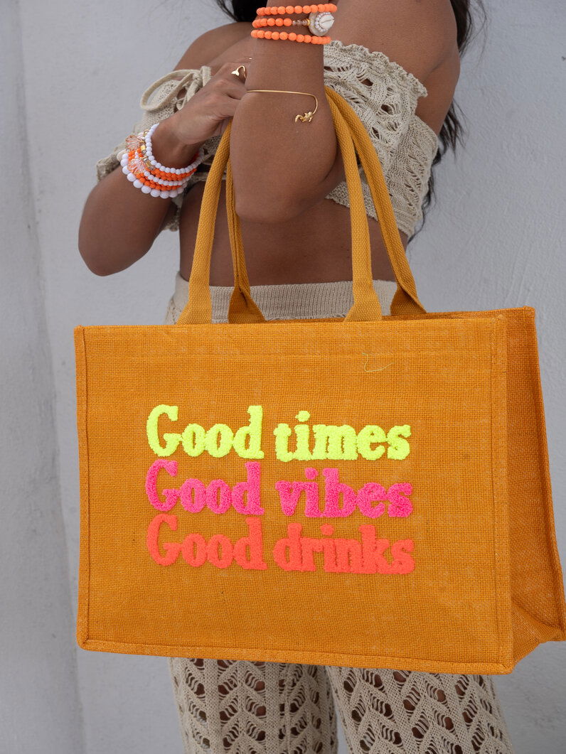 Bolsa Sacola 'Good Vibes' - Amarelo Escuro