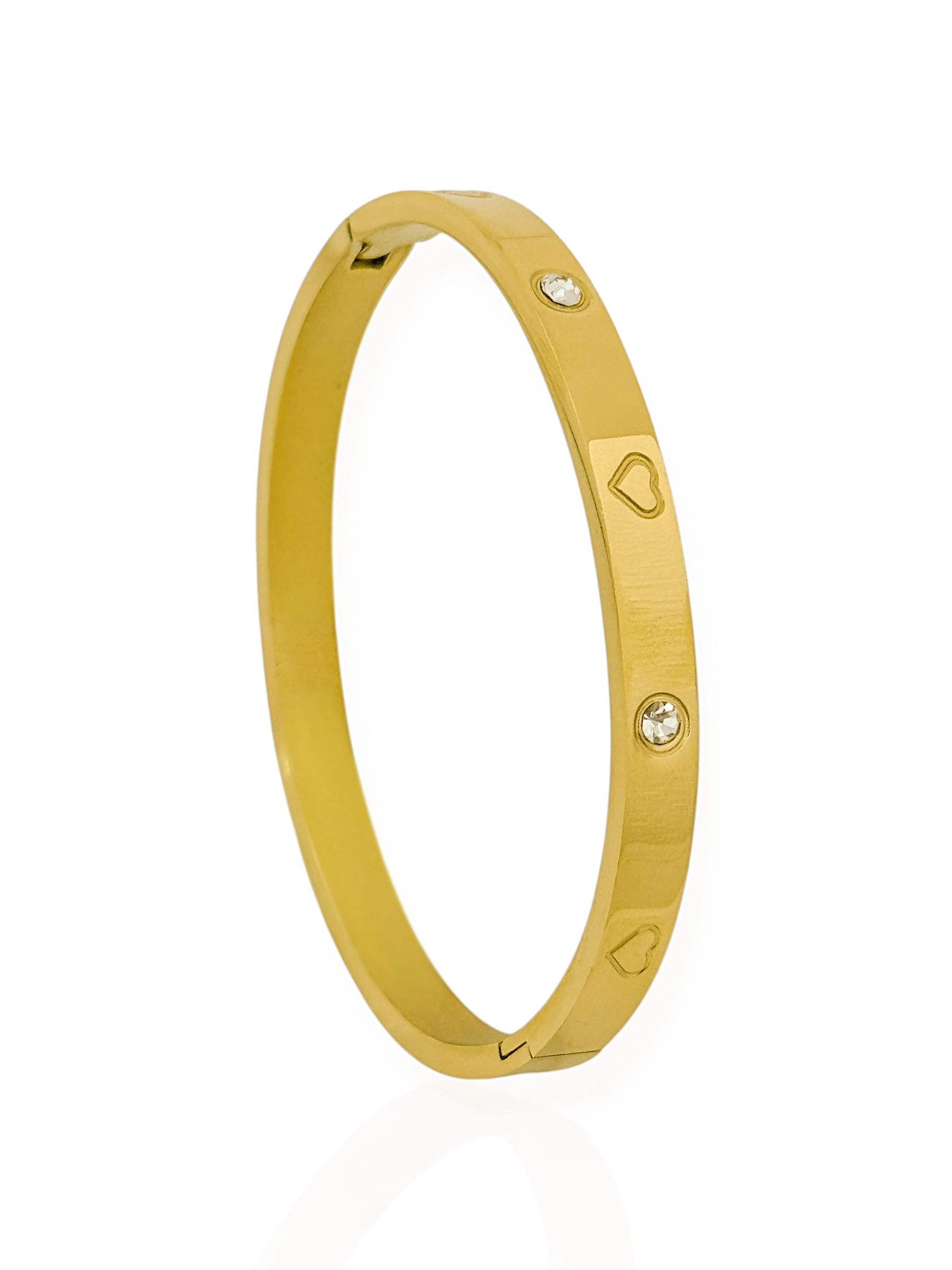 Bracelete Aço Inoxidavel a Ouro 18k Pontos de Luz e Coração