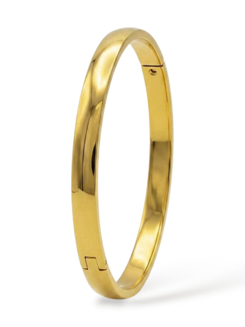 Bracelete Aço Inoxidavel Folheado a Ouro 18k Aro Liso
