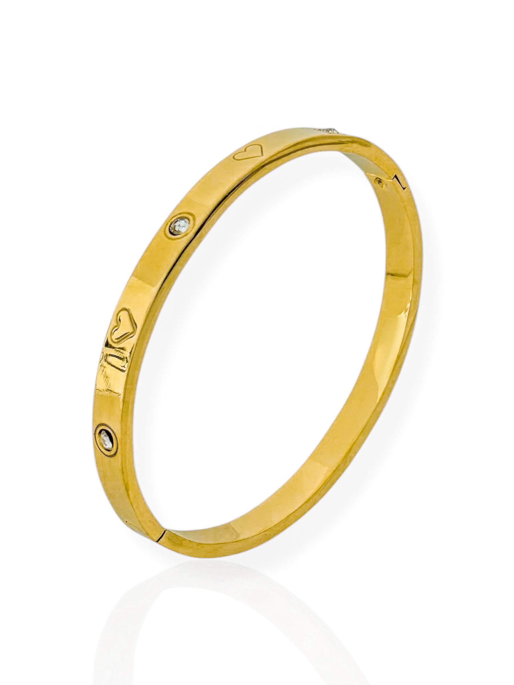 Bracelete Aço Inoxidável Folheado a Ouro 18k Coração Com Ponto de Luz