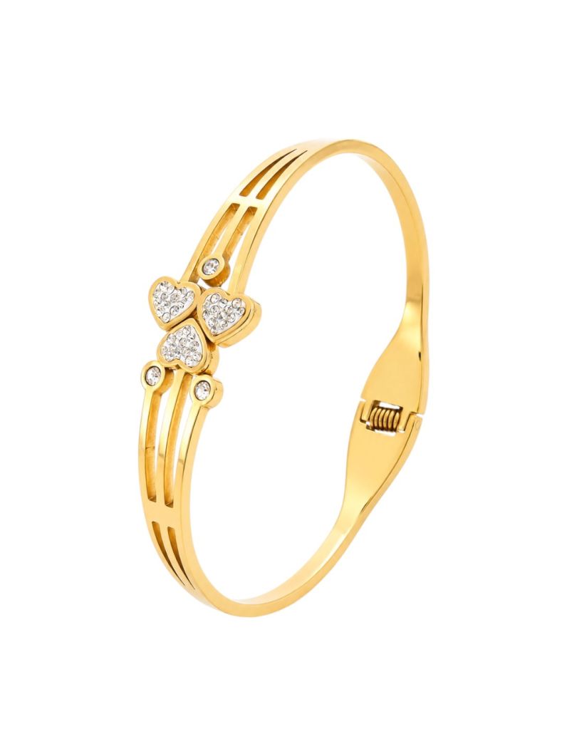Bracelete Aço Inoxidavel Folheado a Ouro 18k Coração Cravejado
