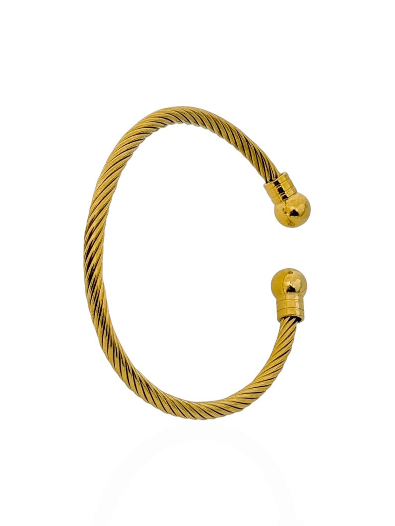 Bracelete Aço Inoxidável Folheado a Ouro 18k Design Torcido