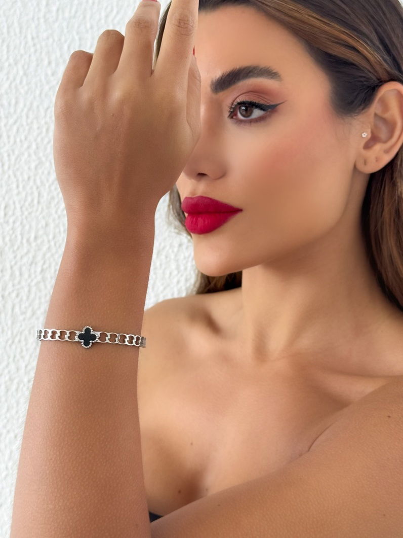 Bracelete Aço Inoxidável Folheado a Ouro 18k e Prata Design ElosCom Inspiração Vg Resinada