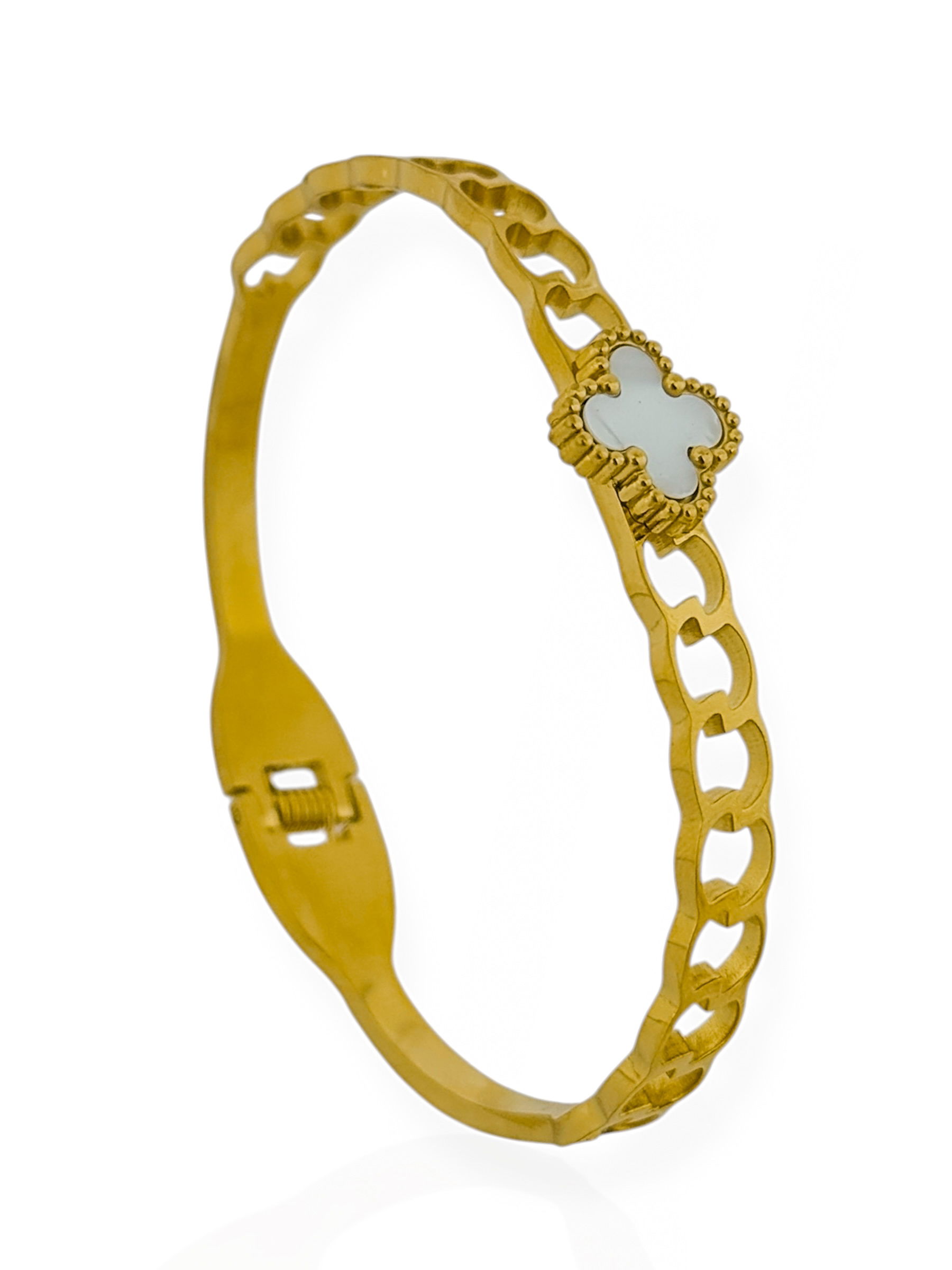 Bracelete Aço Inoxidável Folheado a Ouro 18k e Prata Design ElosCom Inspiração Vg Resinada