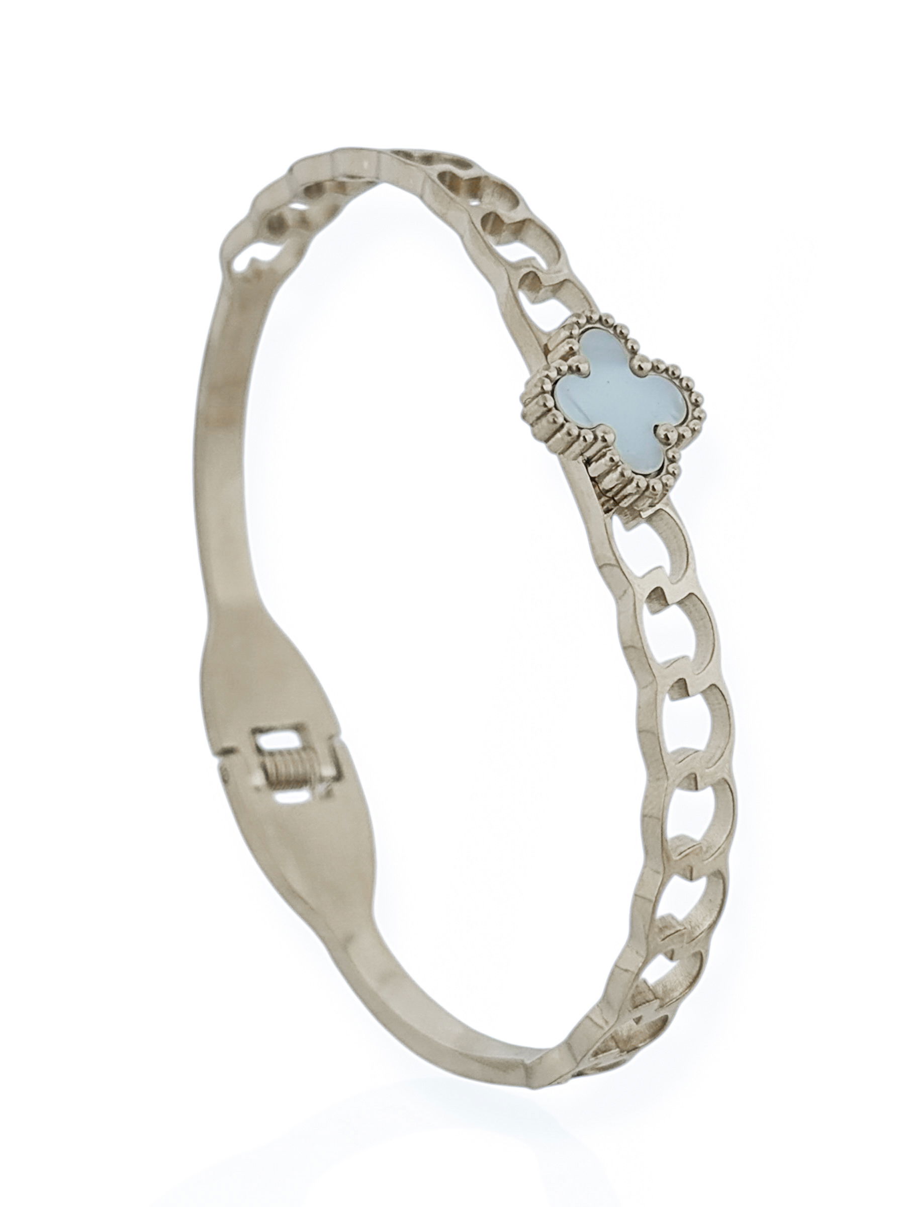 Bracelete Aço Inoxidável Folheado a Ouro 18k e Prata Design ElosCom Inspiração Vg Resinada