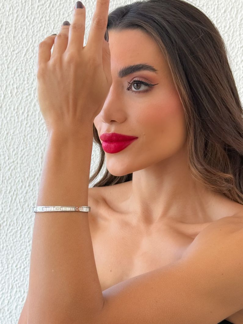 Bracelete Aço Inoxidavel Folheado a Ouro 18k e Prata Navetes