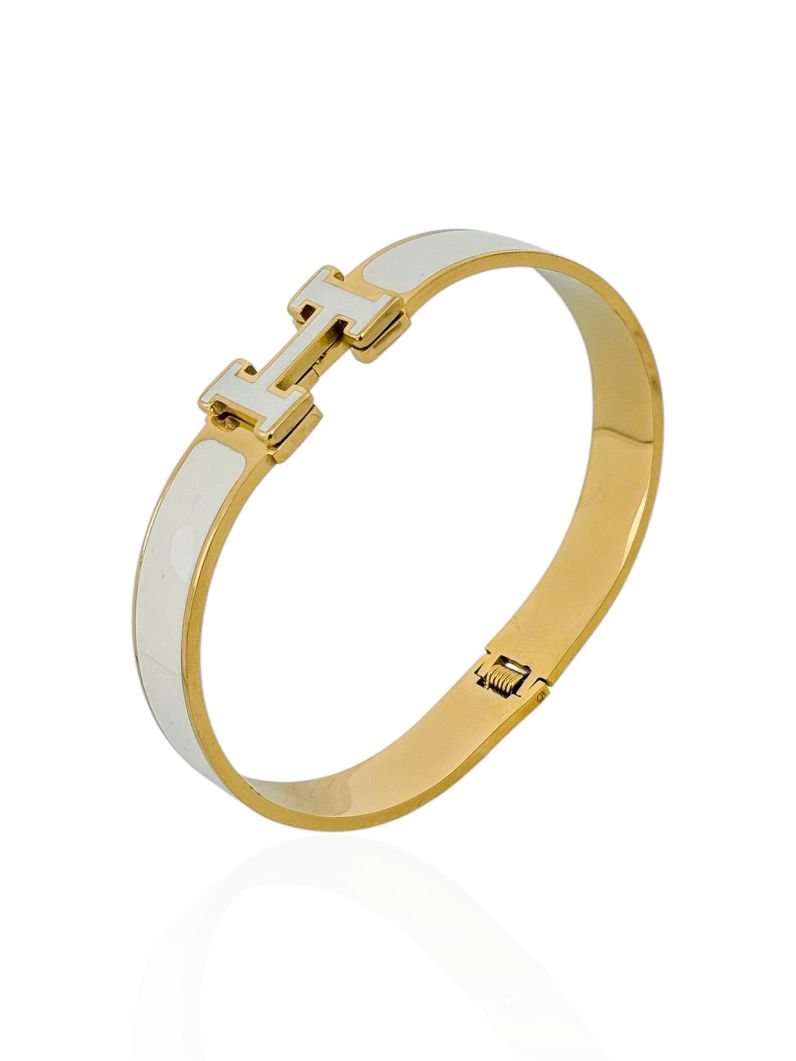 Bracelete Aço Inoxidável Folheado a Ouro 18k Inspiração Grandes Marcas Resinado
