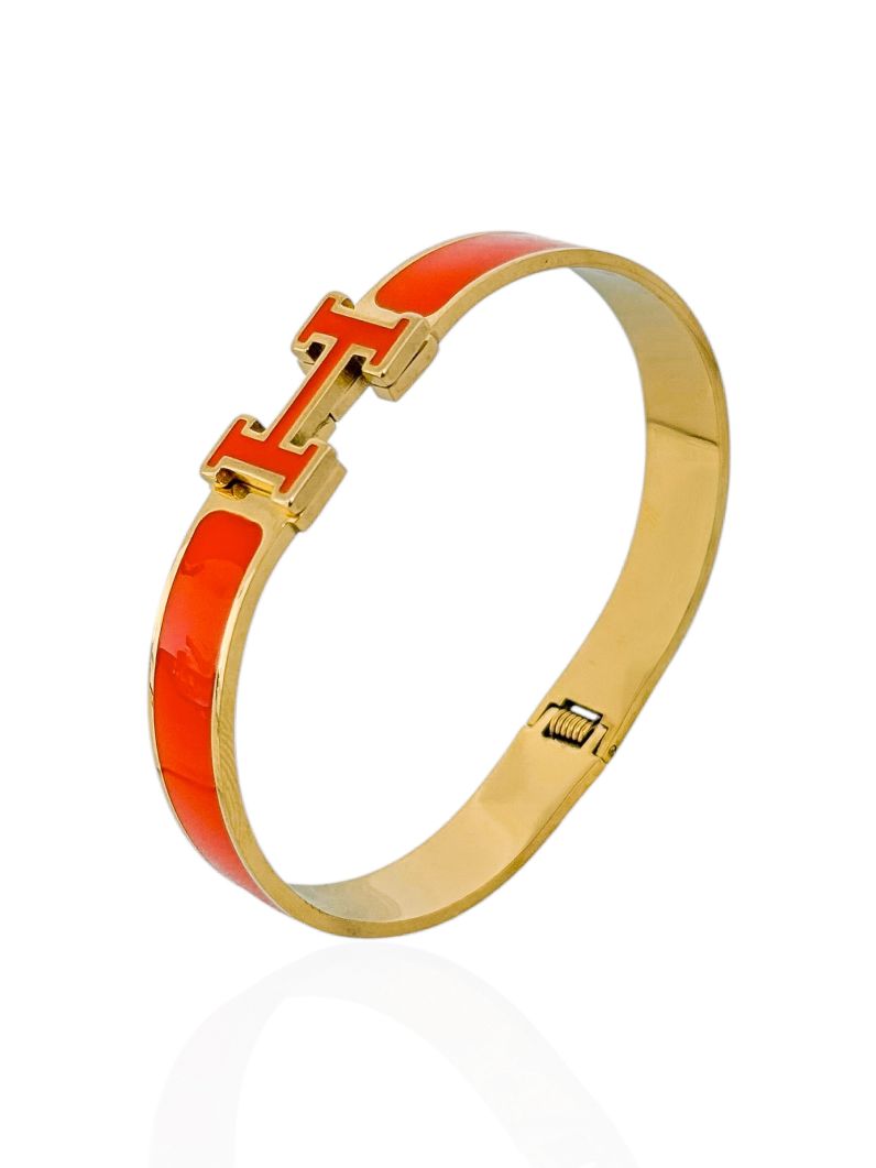 Bracelete Aço Inoxidável Folheado a Ouro 18k Inspiração Grandes Marcas Resinado