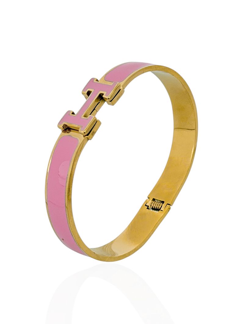 Bracelete Aço Inoxidável Folheado a Ouro 18k Inspiração Grandes Marcas Resinado