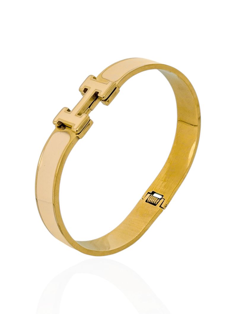 Bracelete Aço Inoxidável Folheado a Ouro 18k Inspiração Grandes Marcas Resinado