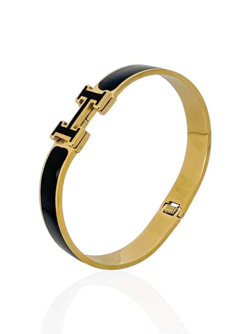 Bracelete Aço Inoxidável Folheado a Ouro 18k Inspiração Grandes Marcas Resinado
