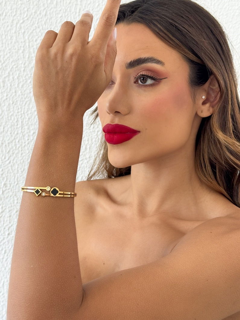 Bracelete Aço inoxidável Folheado a Ouro 18k Inspiração Vg. Com Zircônia